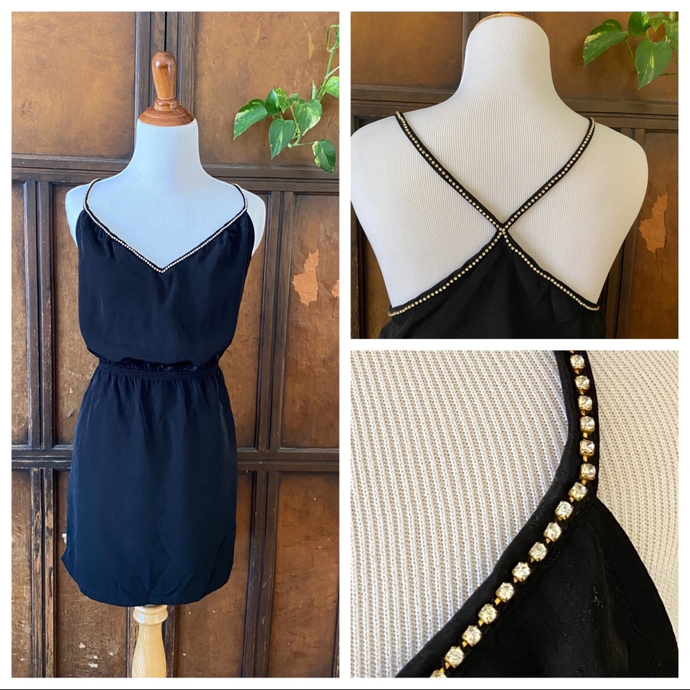Mango rhinestone racerback black dress 4